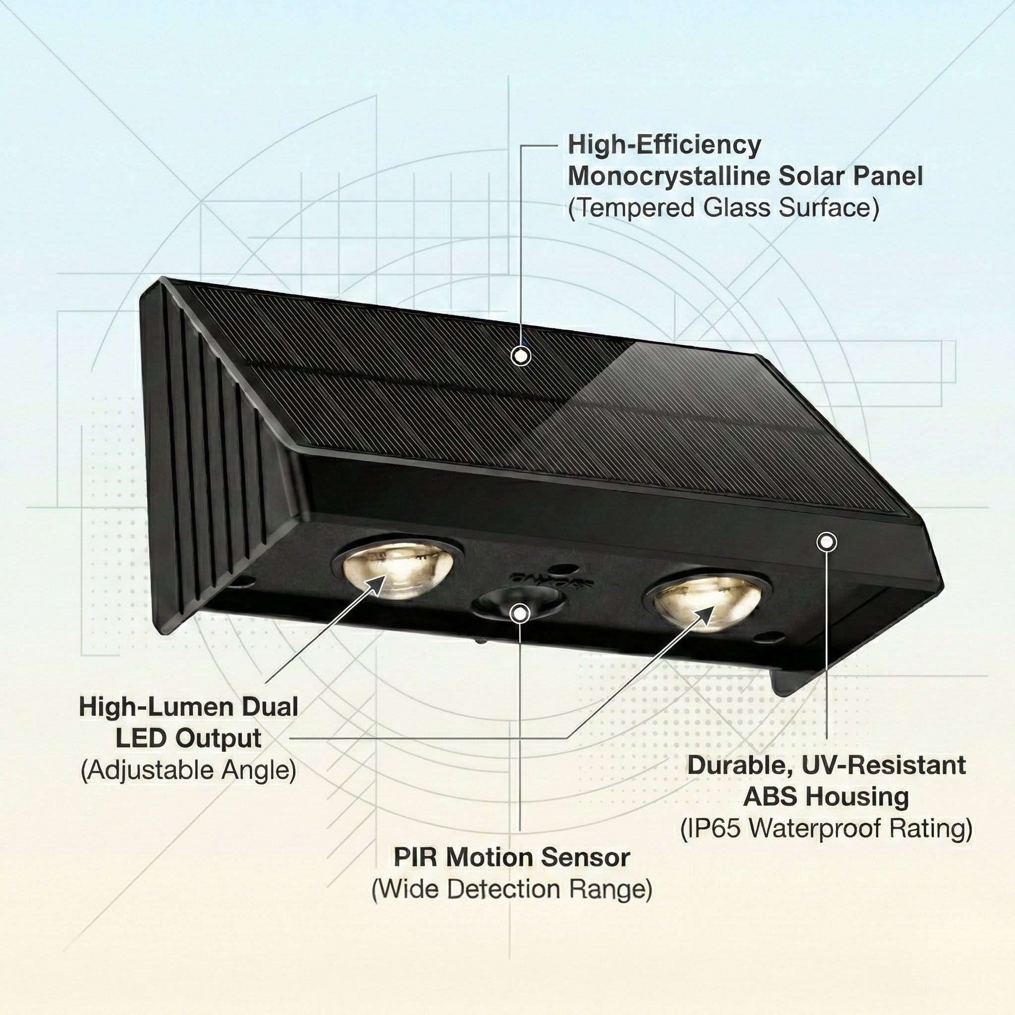 SCUBE Solar Wall Light Outdoor for Wall, Fence, Garden, Balcony Solar Light, Down Light LED Wall Lamp, 1800mAh Battery, 3000–6500K, IP65 Waterproof Outdoor Compound & Garden Light (Pack of 2)
