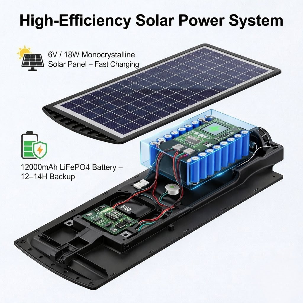SCUBE Solar LED Street Light 200 Watt, 192 LEDs, 12000mAh LiFePO4 Battery, 6V 18W Panel, 6500K, Motion Sensor & Remote, IP65 Waterproof Outdoor Light for Home, Garden, Pathway (With Pole)