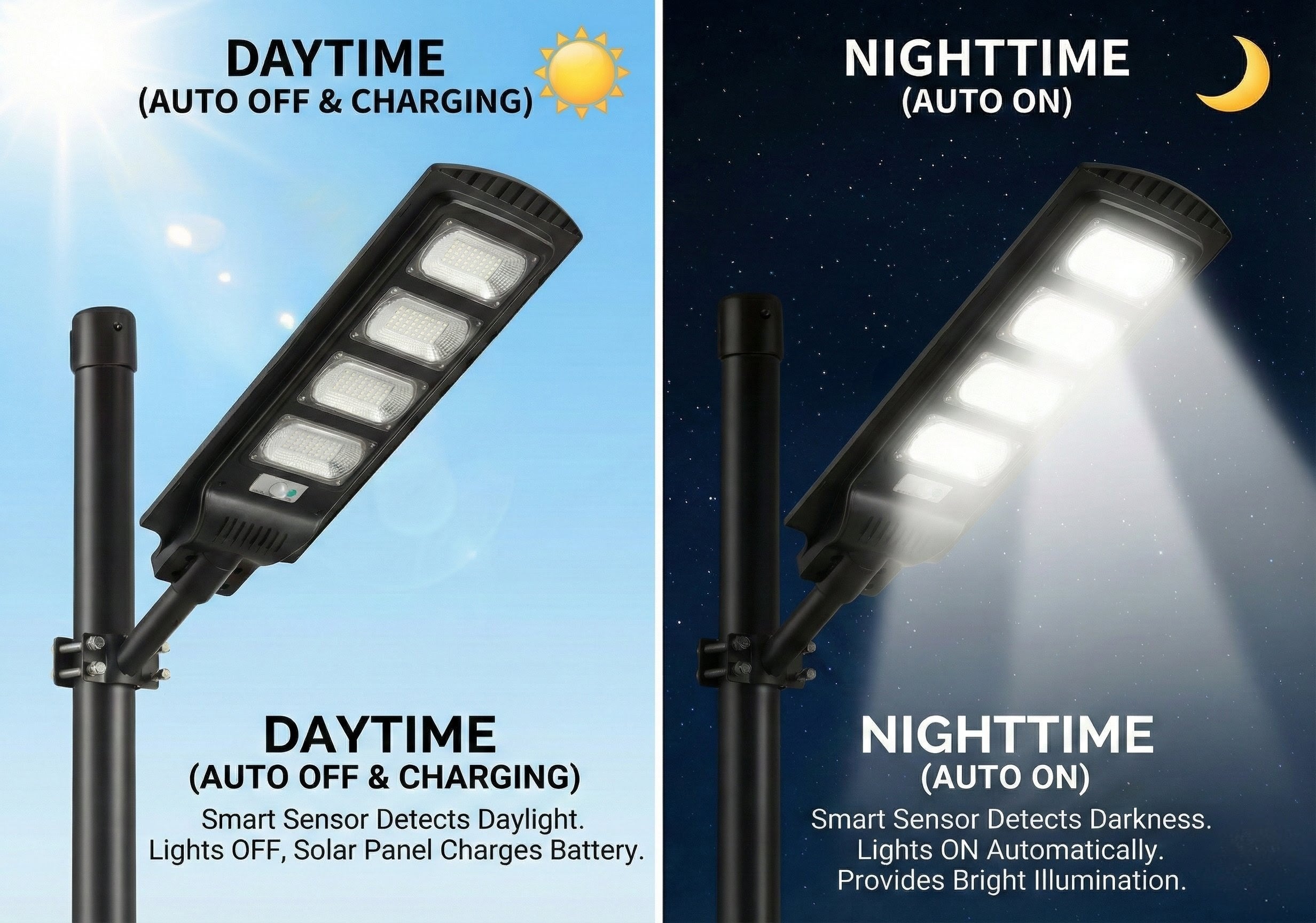 SCUBE Solar LED Street Light 200 Watt, 192 LEDs, 12000mAh LiFePO4 Battery, 6V 18W Panel, 6500K, Motion Sensor & Remote, IP65 Waterproof Outdoor Light for Home, Garden, Pathway (With Pole)