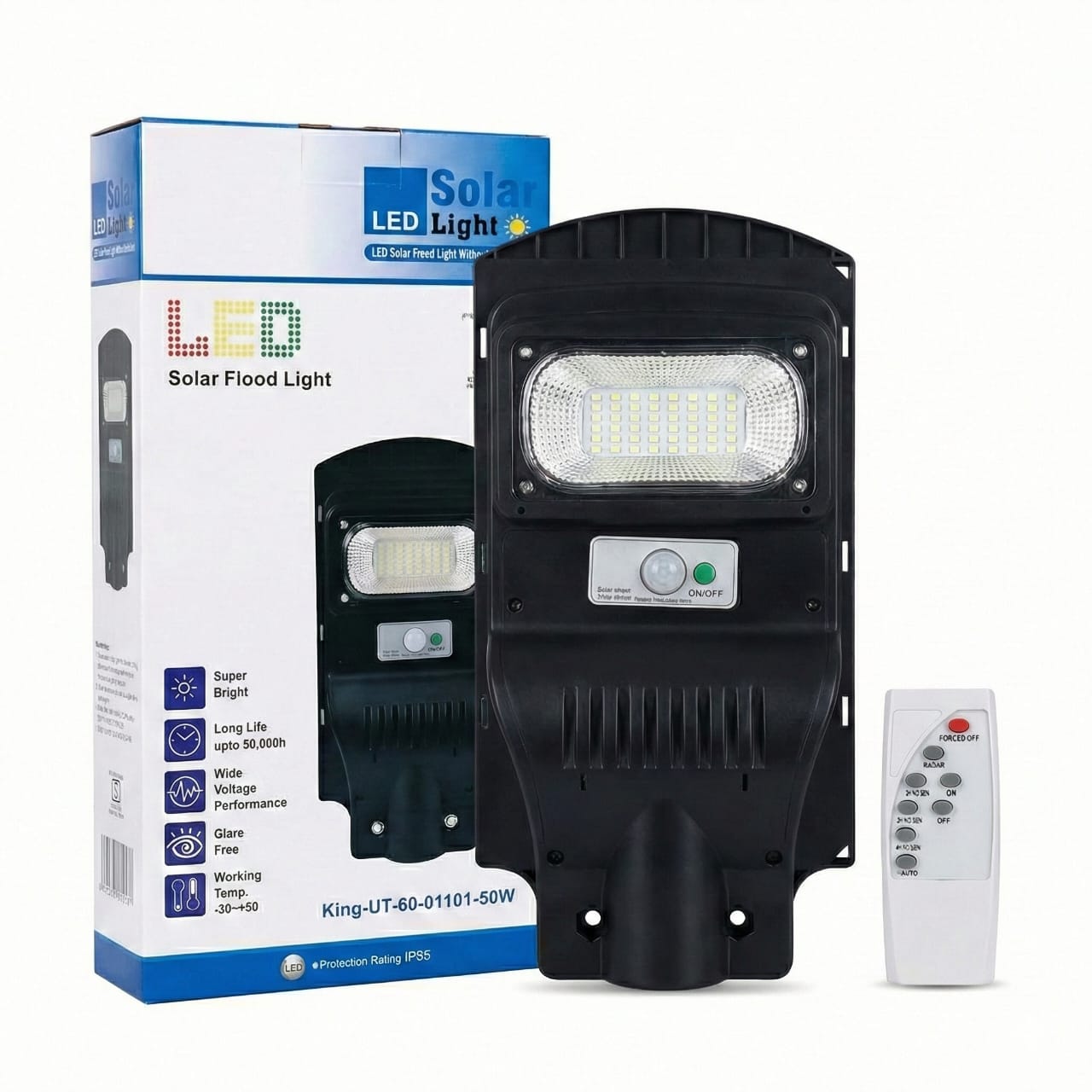 SCUBE Solar LED Street Light 50 watt LED with Remote, 48 LEDs, 4000mAh LFP Battery, IP65 Solar Street Light Outdoor Waterproof Lamp for Home Garden Pathway ( with Pole )