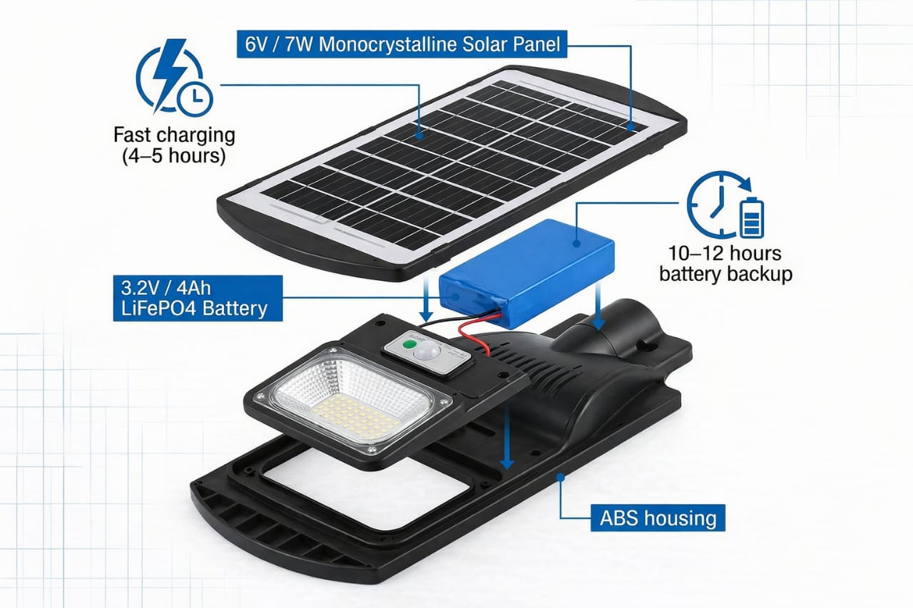 SCUBE Solar LED Street Light 50 watt LED with Remote, 48 LEDs, 4000mAh LFP Battery, IP65 Solar Street Light Outdoor Waterproof Lamp for Home Garden Pathway ( with Pole )