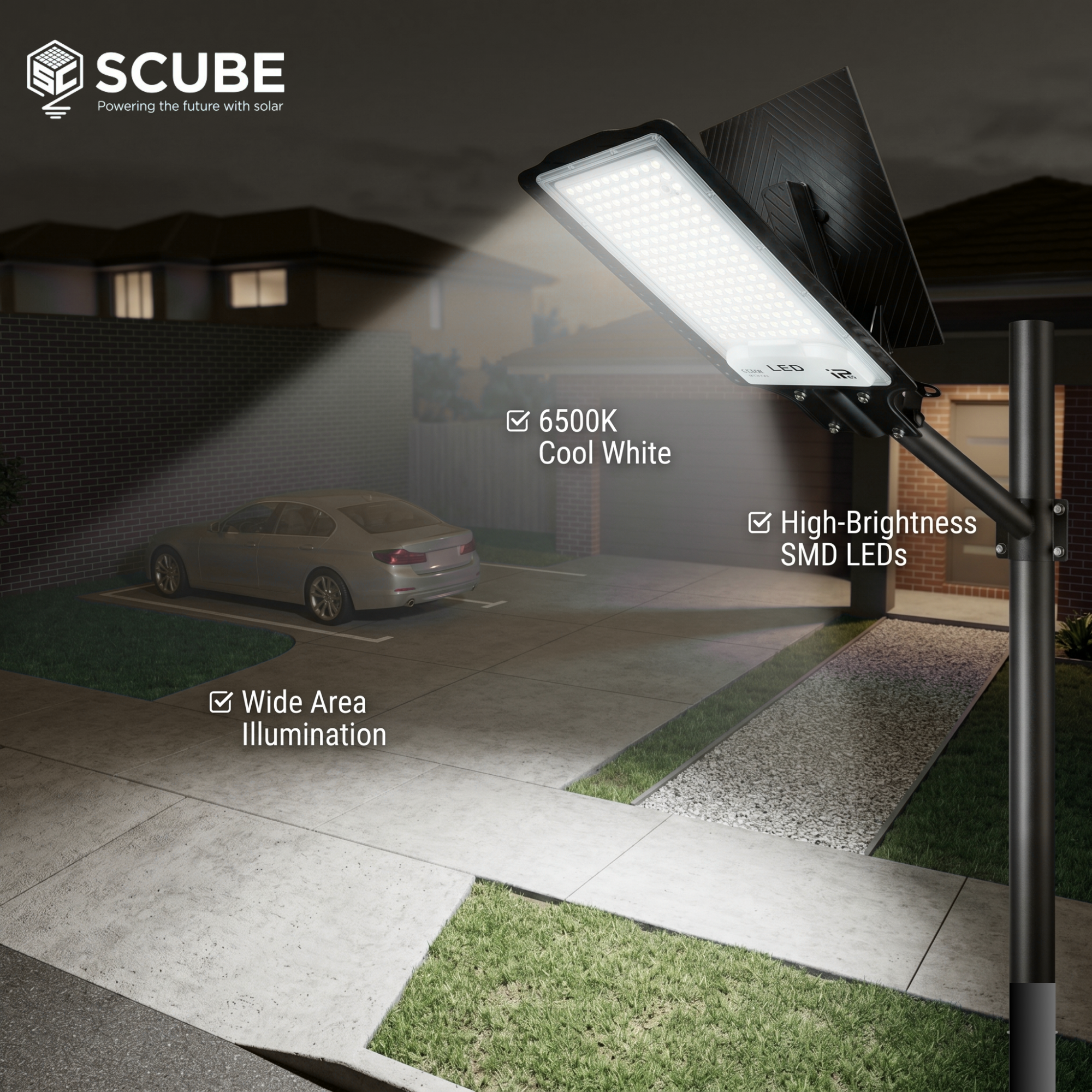SCUBE Emerald Solar Street Light Outdoor Waterproof 150W with Remote Control & PIR Motion Sensor, 10000mAh LiFePO4 Battery, IP65 Solar LED Street Light for Farm, Parking, Compound, Warehouse & Home Outdoor