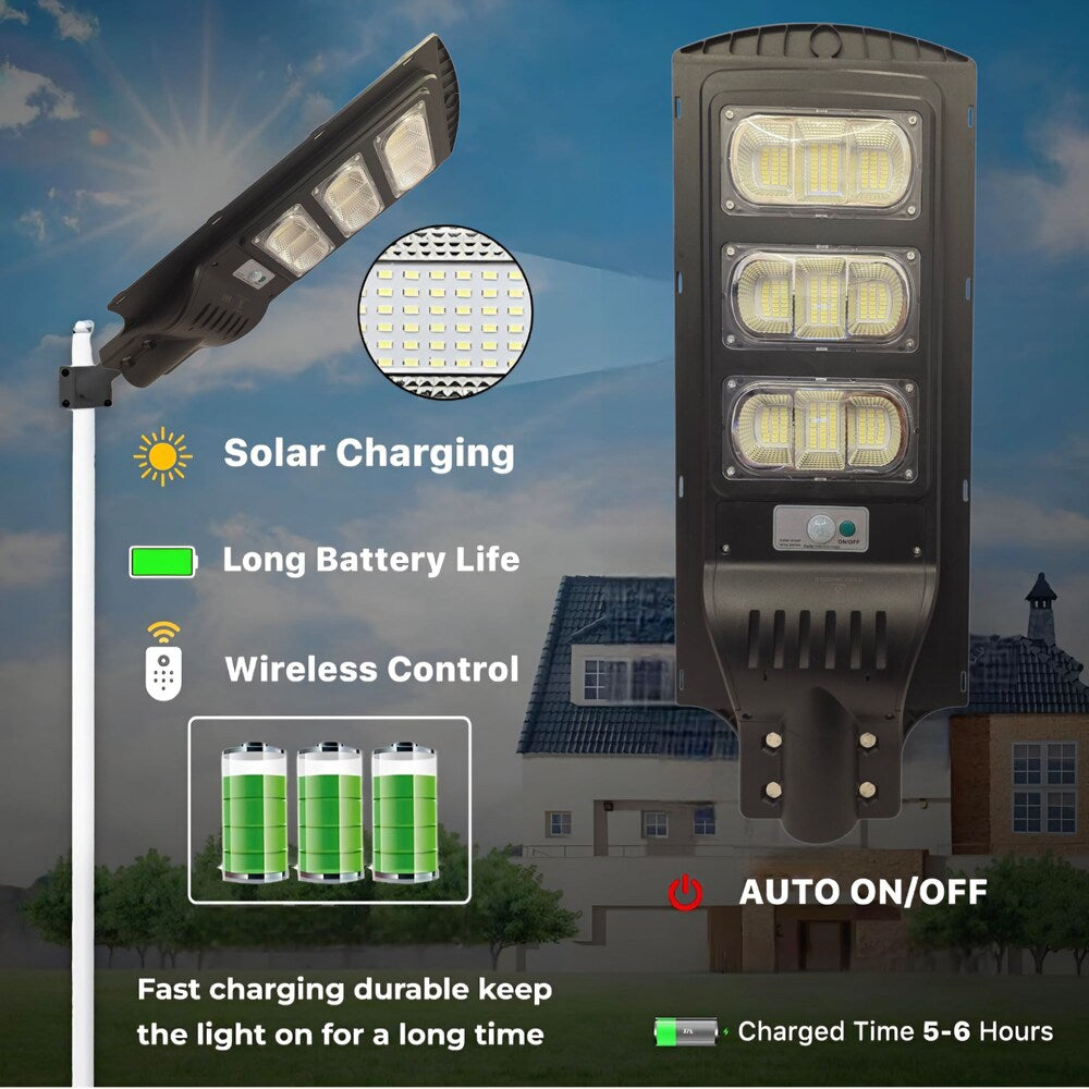 SCUBE Solar LED Street Light 150 watt LED with Remote, 144 LEDs, 10000mAh LFP Battery, IP65 Solar Street Light Outdoor Waterproof Lamp for Home Garden Pathway