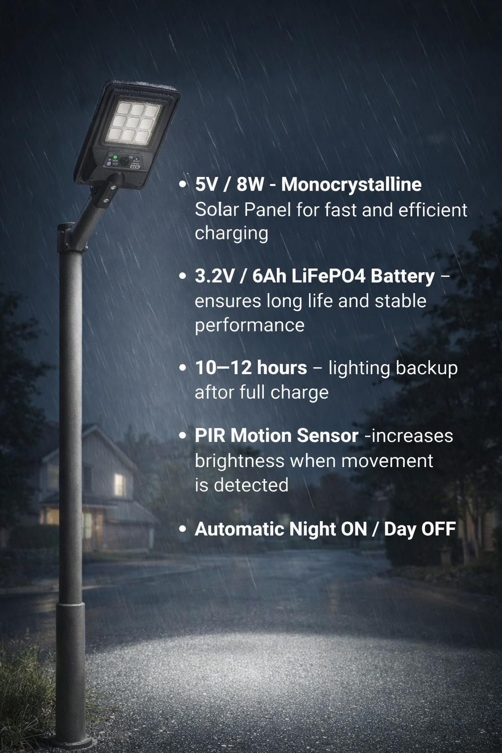 SCUBE Ruby Solar LED Street Light 60 watt LED with Remote & PIR, 6000mAh LFP Battery, IP65 Solar Street Light Outdoor Waterproof for Home Pathway, with Pole