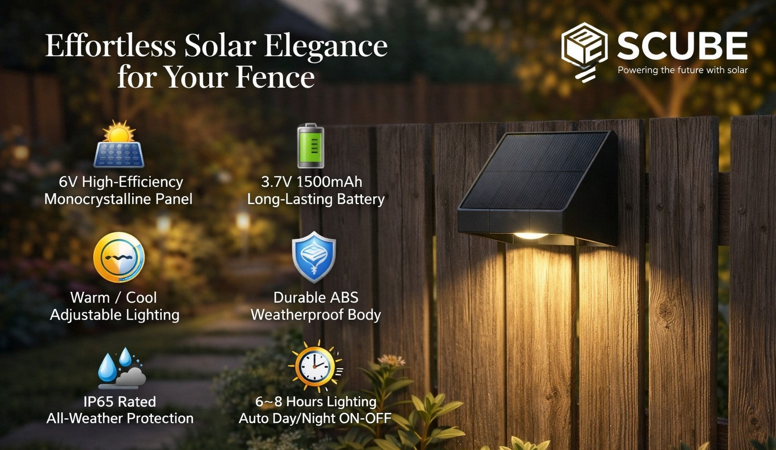 SCUBE Solar Wall Light Outdoor for Wall, Fence, Garden, Balcony Solar Light, Down Light LED Wall Lamp, 800mAh Battery, 3000–6500K, IP65 Waterproof Outdoor Compound & Garden Light.