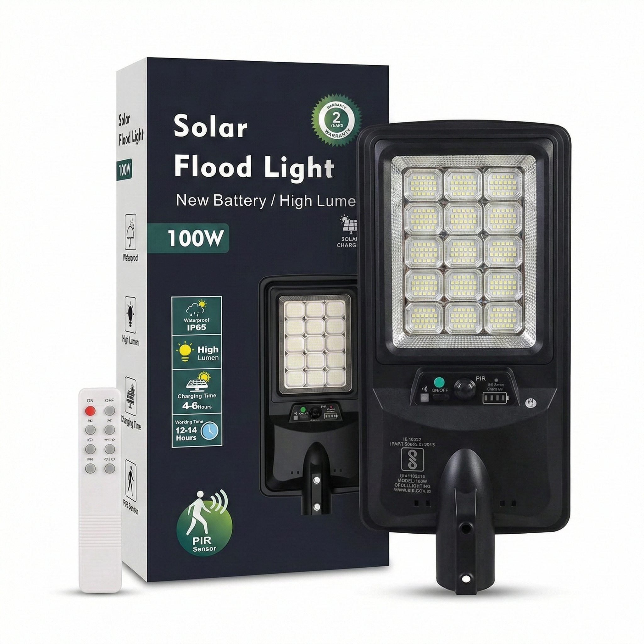 SCUBE Ruby Solar LED Street Light 100 watt LED with Remote & PIR, 10000mAh LFP Battery, IP65 Solar Street Light Outdoor Waterproof for Home Pathway, with Pole