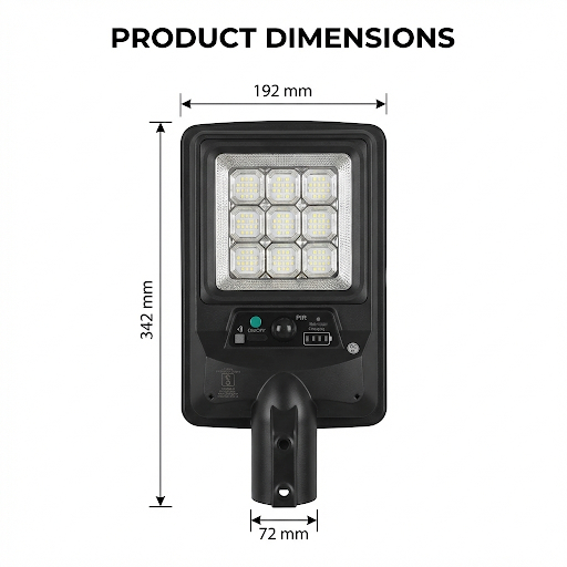 SCUBE Ruby Solar LED Street Light 60 watt LED with Remote & PIR, 6000mAh LFP Battery, IP65 Solar Street Light Outdoor Waterproof for Home Pathway, with Pole