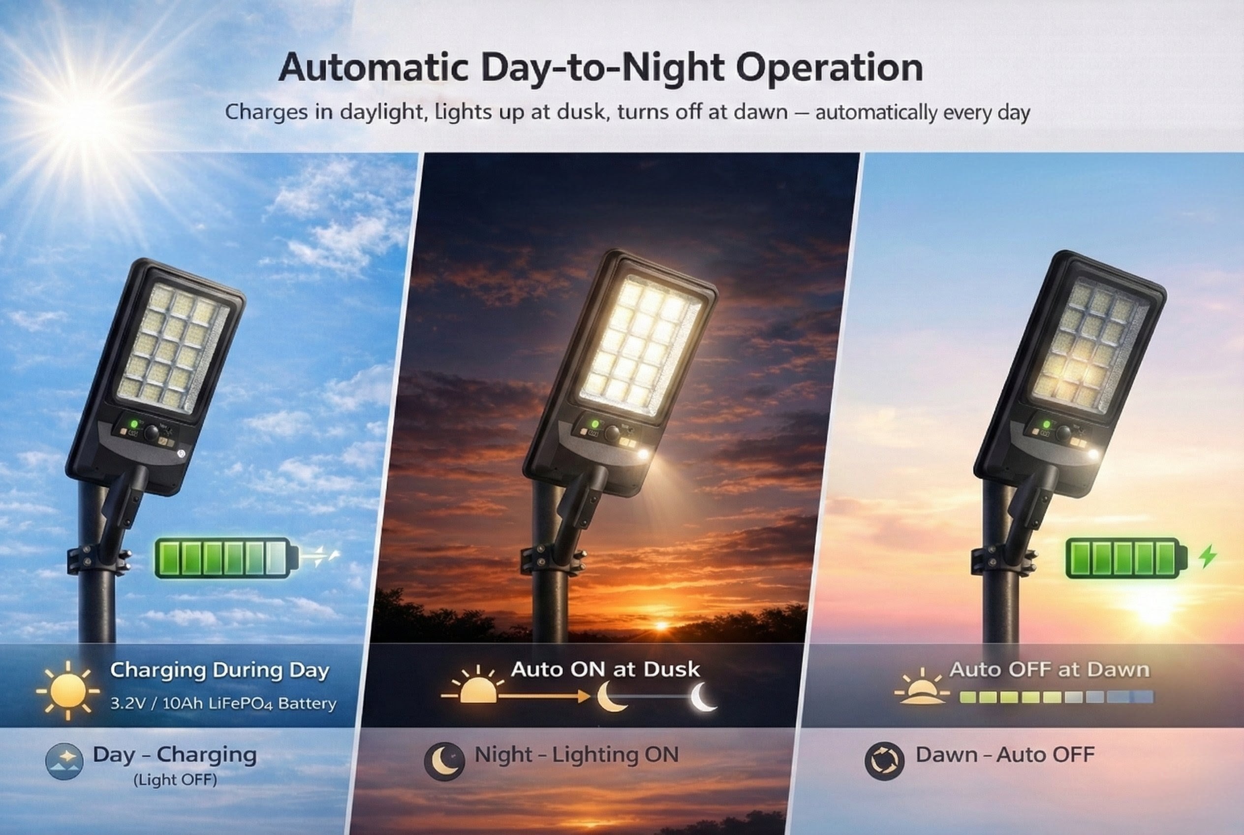 SCUBE Ruby Solar LED Street Light 100 watt LED with Remote & PIR, 10000mAh LFP Battery, IP65 Solar Street Light Outdoor Waterproof for Home Pathway, with Pole