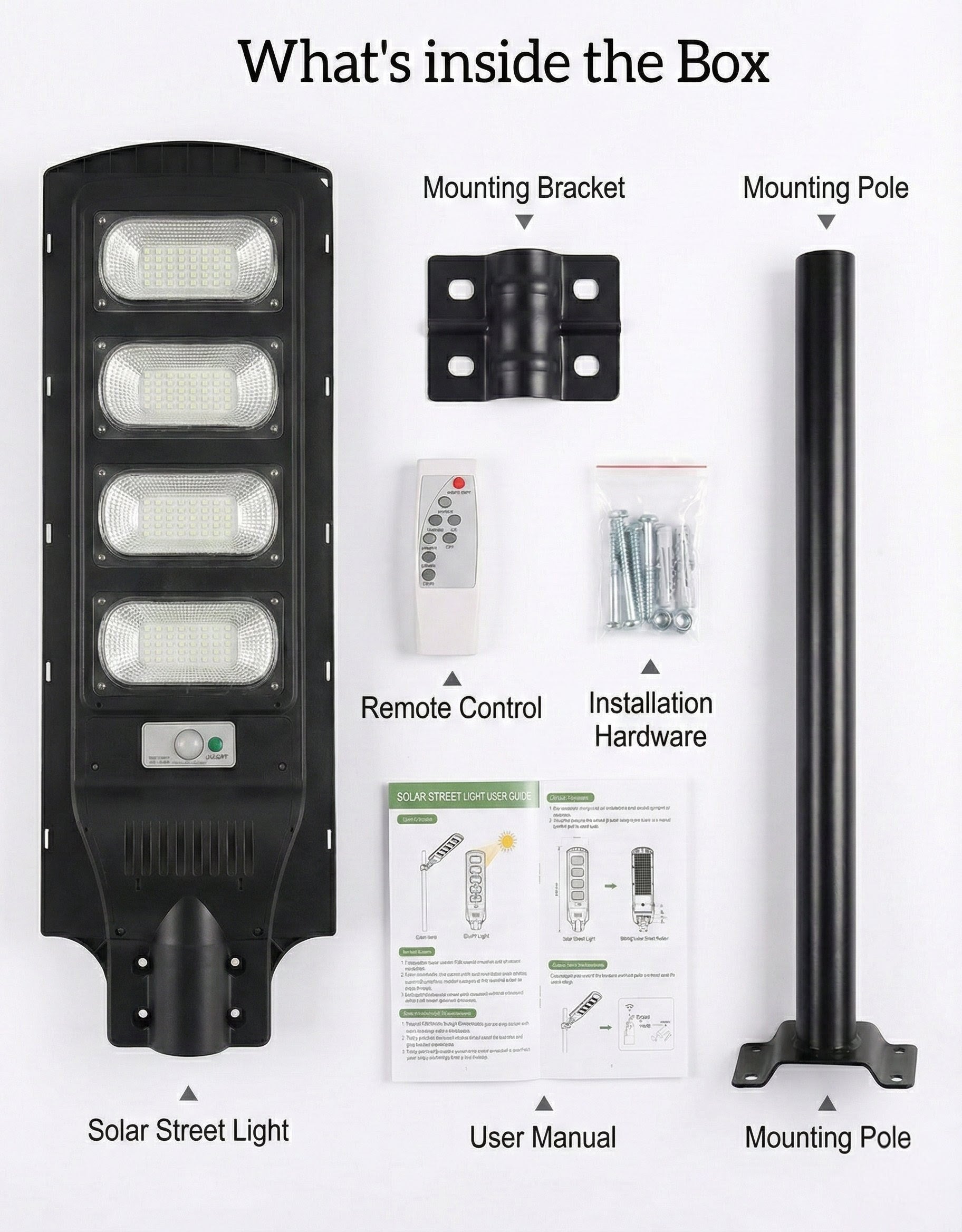 SCUBE Solar LED Street Light 200 Watt, 192 LEDs, 12000mAh LiFePO4 Battery, 6V 18W Panel, 6500K, Motion Sensor & Remote, IP65 Waterproof Outdoor Light for Home, Garden, Pathway (With Pole)