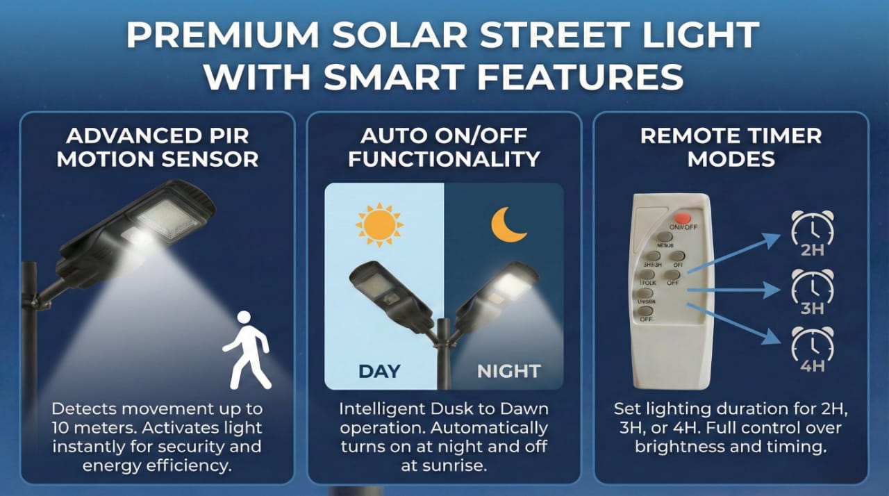 SCUBE Solar LED Street Light 50 watt LED with Remote, 48 LEDs, 4000mAh LFP Battery, IP65 Solar Street Light Outdoor Waterproof Lamp for Home Garden Pathway ( with Pole )