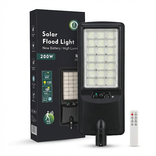 SCUBE Ruby Solar LED Street Light 200 Watt LED 6500K, 20000mAh LFP Battery, 14Hr Runtime, with Motion Sensor & Remote Control, IP65 Solar Street Light Outdoor Waterproof for Home Pathway,with Pole