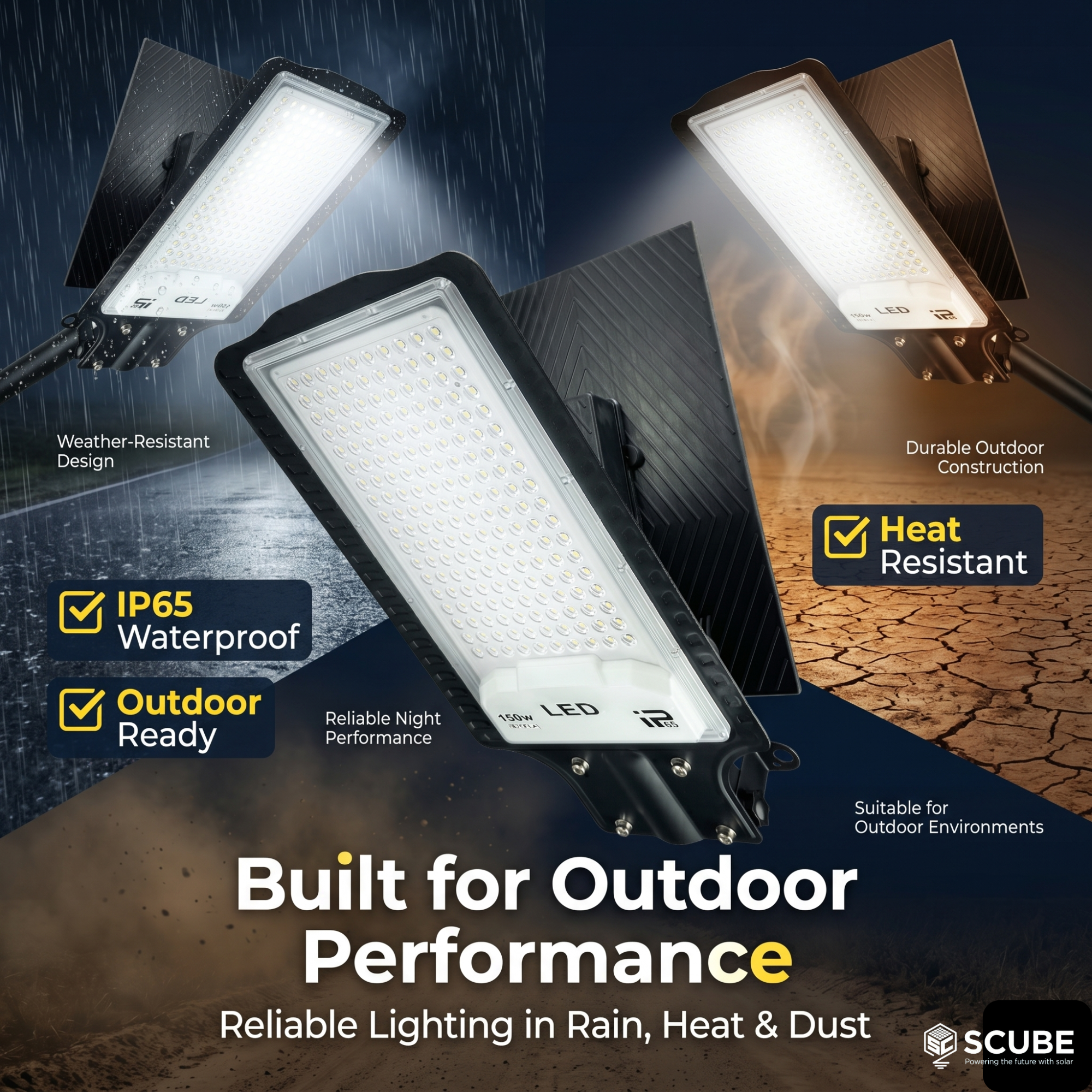 SCUBE Emerald Solar Street Light Outdoor Waterproof 150W with Remote Control & PIR Motion Sensor, 10000mAh LiFePO4 Battery, IP65 Solar LED Street Light for Farm, Parking, Compound, Warehouse & Home Outdoor