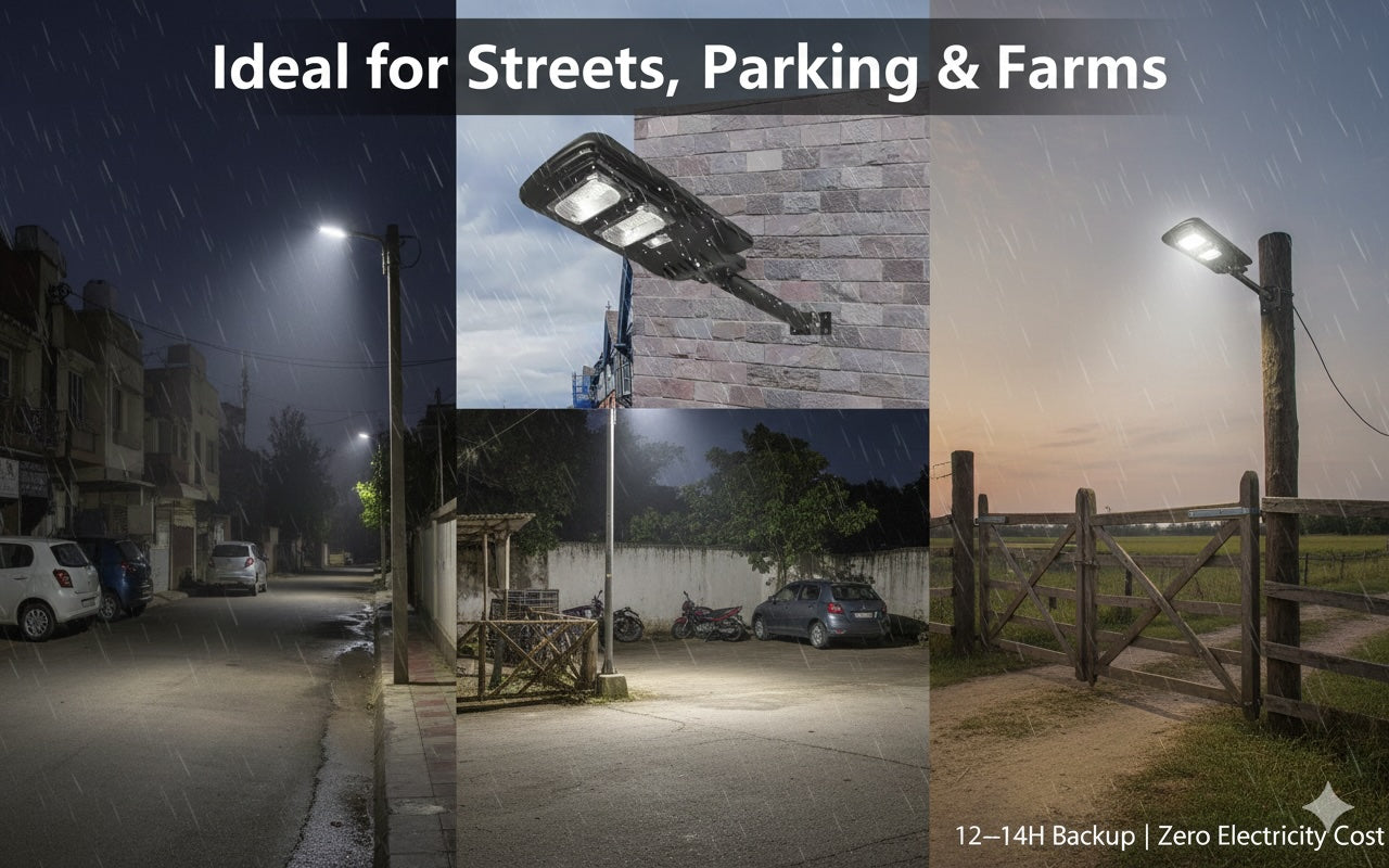 SCUBE Solar Street Light 100 watt LED with Remote, 96 LEDs, 8000mAh LFP Battery, IP65 Solar Street Light Outdoor Waterproof Lamp for Home Garden Pathway ( with Pole )