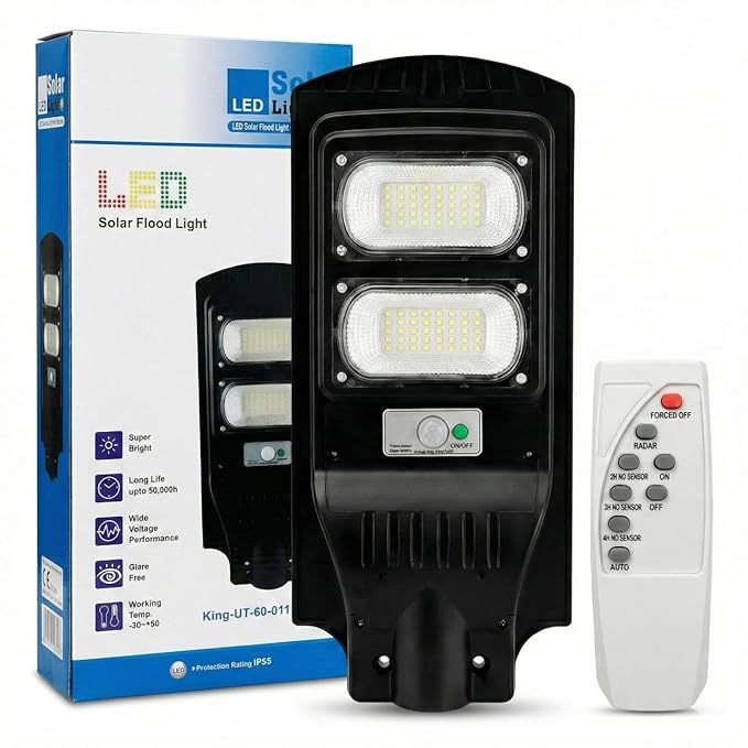 SCUBE Solar Street Light 100 watt LED with Remote, 96 LEDs, 8000mAh LFP Battery, IP65 Solar Street Light Outdoor Waterproof Lamp for Home Garden Pathway ( with Pole )