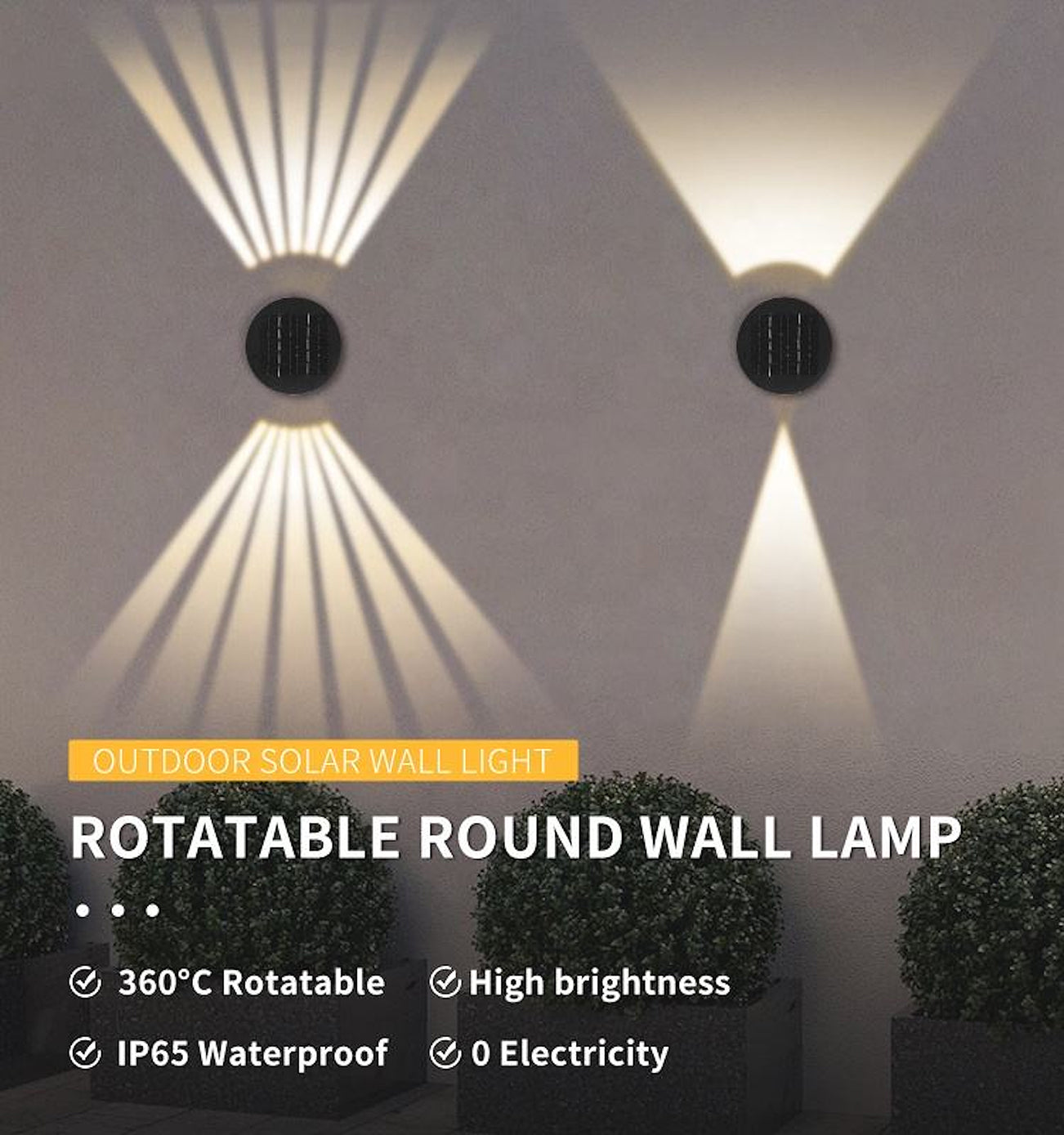 SCUBE Solar Wall Light – Elegant 360° Rotatable Outdoor Sconce | Dual Light Effect | Warm & Cool White | IP54 Waterproof | No Wiring Needed