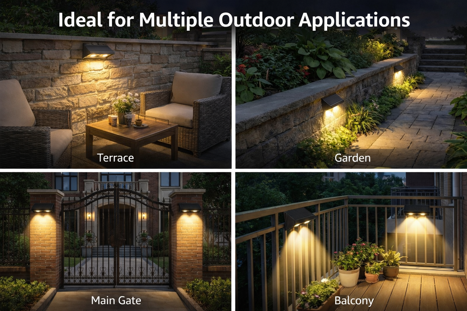 SCUBE Solar Wall Light Outdoor for Wall, Fence, Garden, Balcony Solar Light, Down Light LED Wall Lamp, 1800mAh Battery, 3000–6500K, IP65 Waterproof Outdoor Compound & Garden Light (Pack of 2)