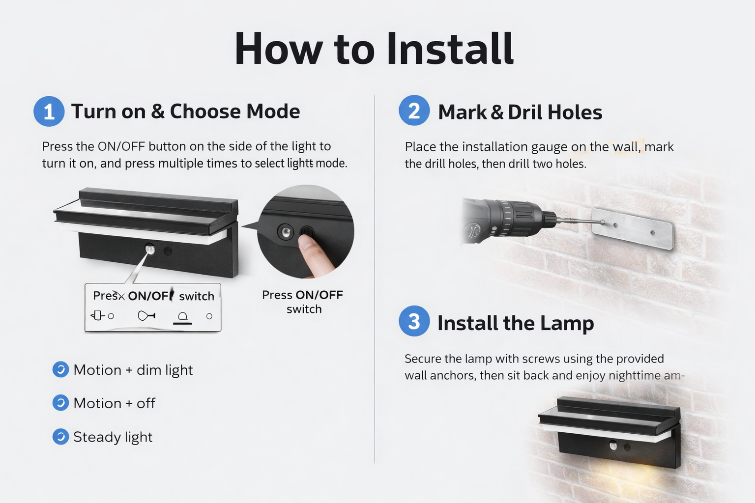 SCUBE Solar Wall Light for Outdoor, 2000mAh Battery, 3000–6500K Adjustable LED, IP65 Waterproof Outdoor Wall Light & Pathway Light.