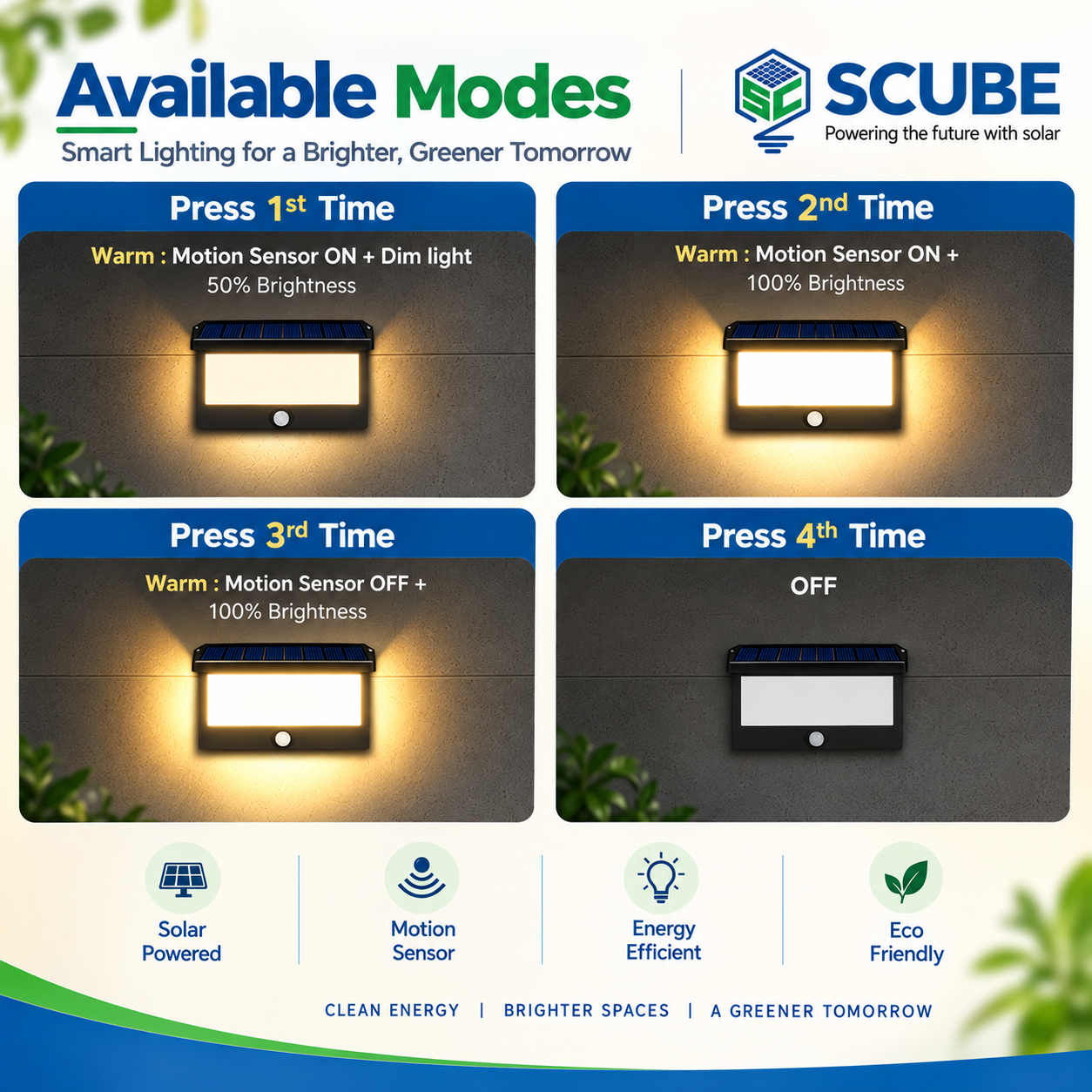 SCUBE Solar Wall Lights Outdoor Waterproof, 2000mAh Solar Fence Light with Dual Color LED 3000-6500K, IP65 Solar Wall Lamp for Garden Fence Balcony Home